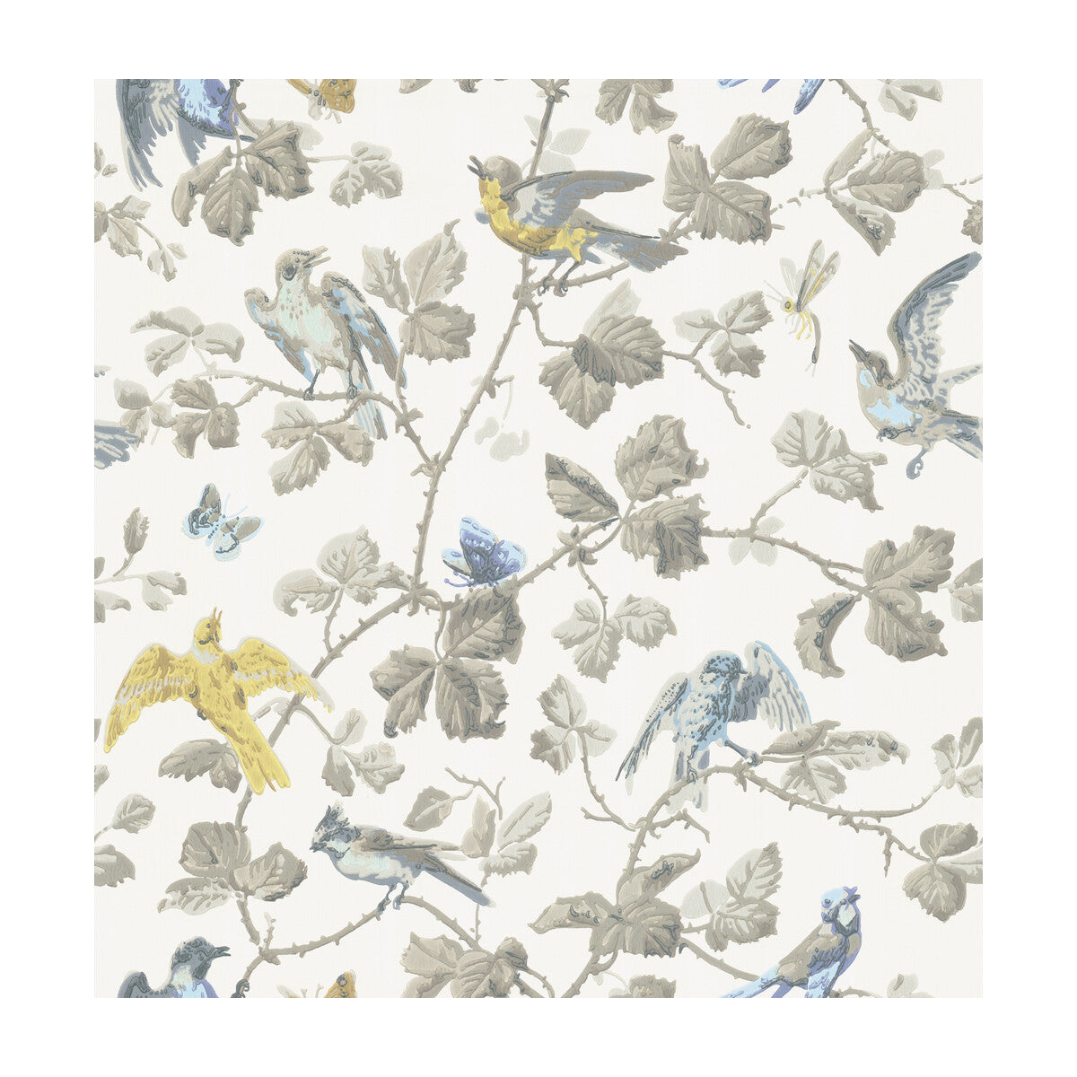 COLE & SON 100/2008.CS.0 WINTER BIRDS YELLOW & GREY Wallpaper - Eade's Wallpaper