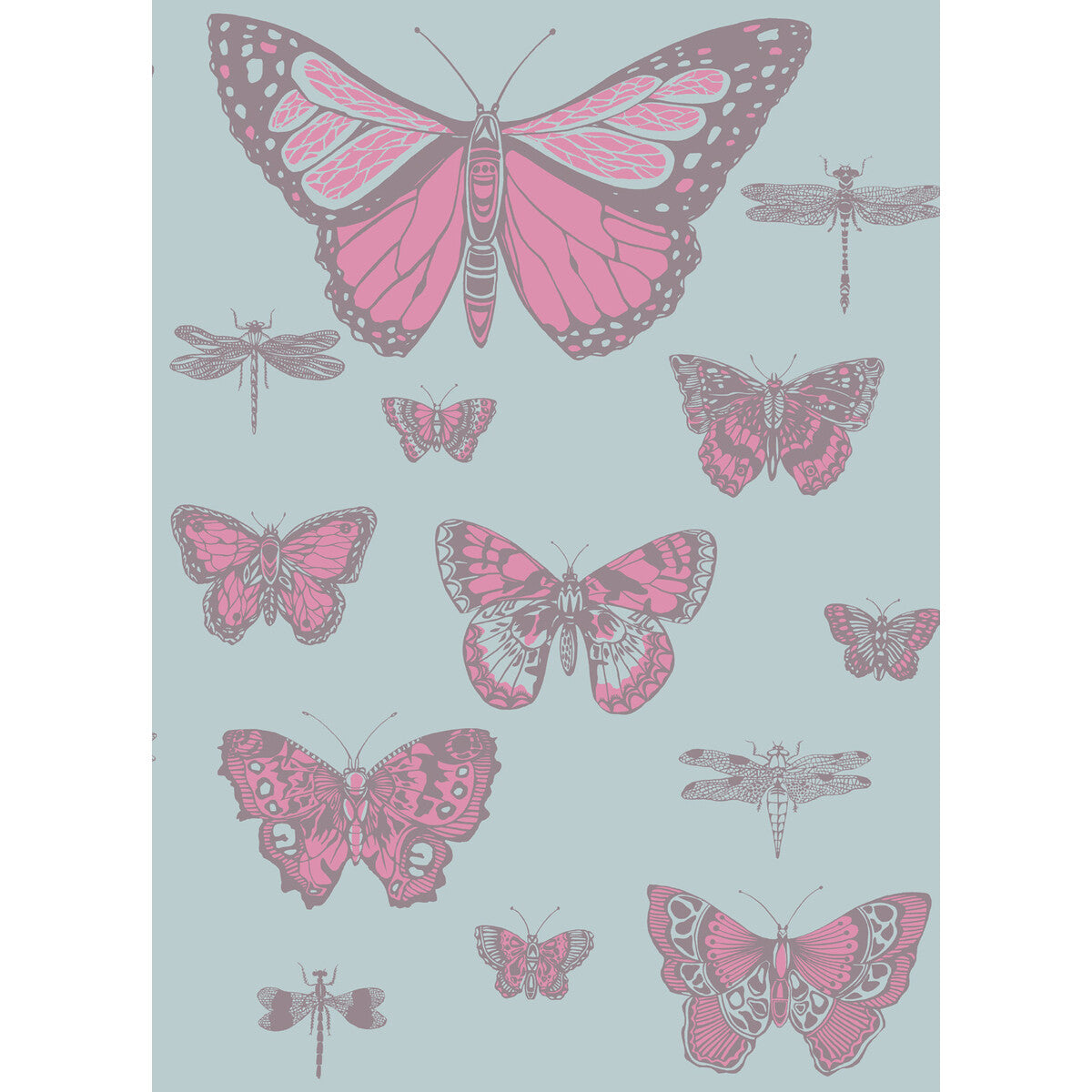 COLE & SON 103/15062.CS.0 BUTTERFLIES & DRAGONFLIES PINK ON BLUE Wallpaper - Eade's Wallpaper