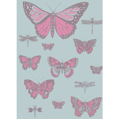 COLE & SON 103/15062.CS.0 BUTTERFLIES & DRAGONFLIES PINK ON BLUE Wallpaper - Eade's Wallpaper