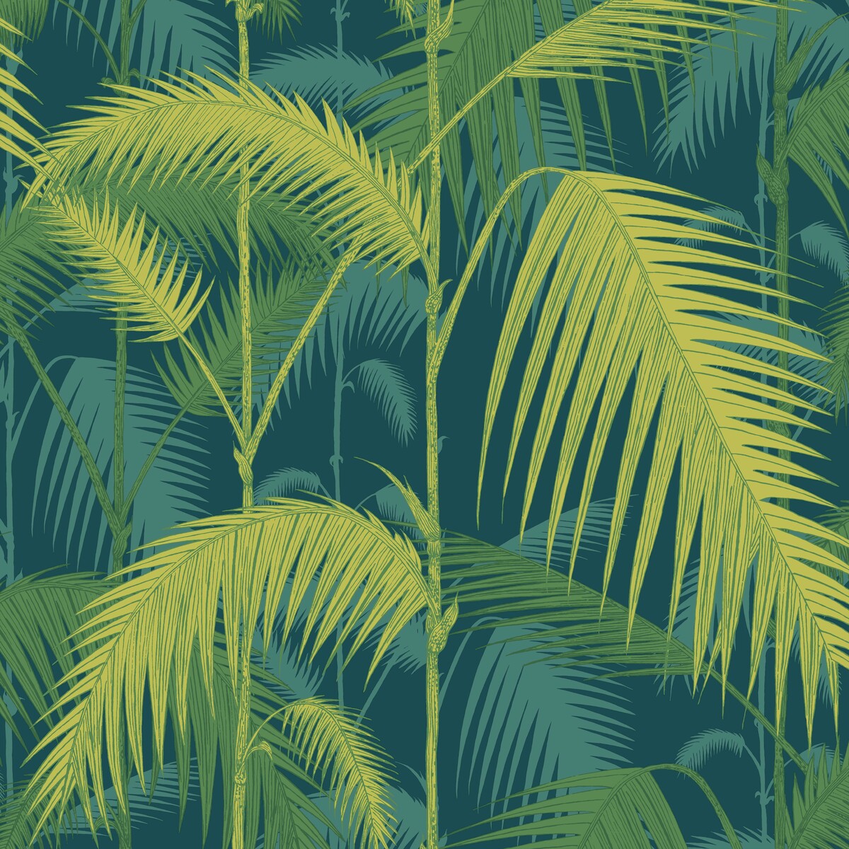 COLE & SON 112/1002.CS.0 PALM JUNGLE PETROL/LIME Wallpaper - Eade's Wallpaper