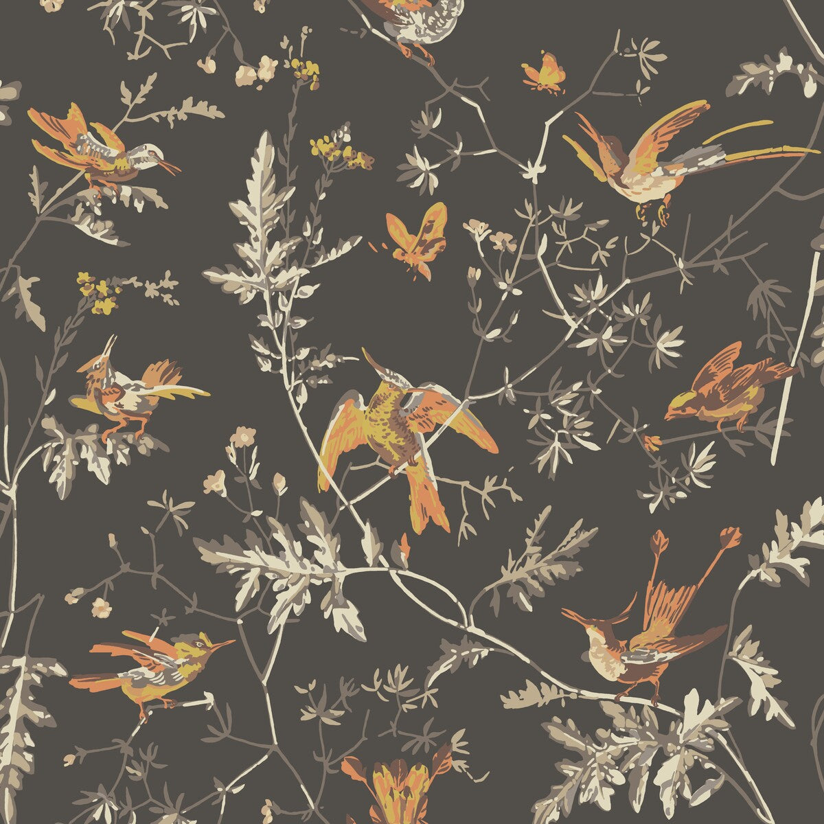 COLE & SON 112/4017.CS.0 HUMMINGBIRDS CHARCOAL/GINGER Wallpaper - Eade's Wallpaper