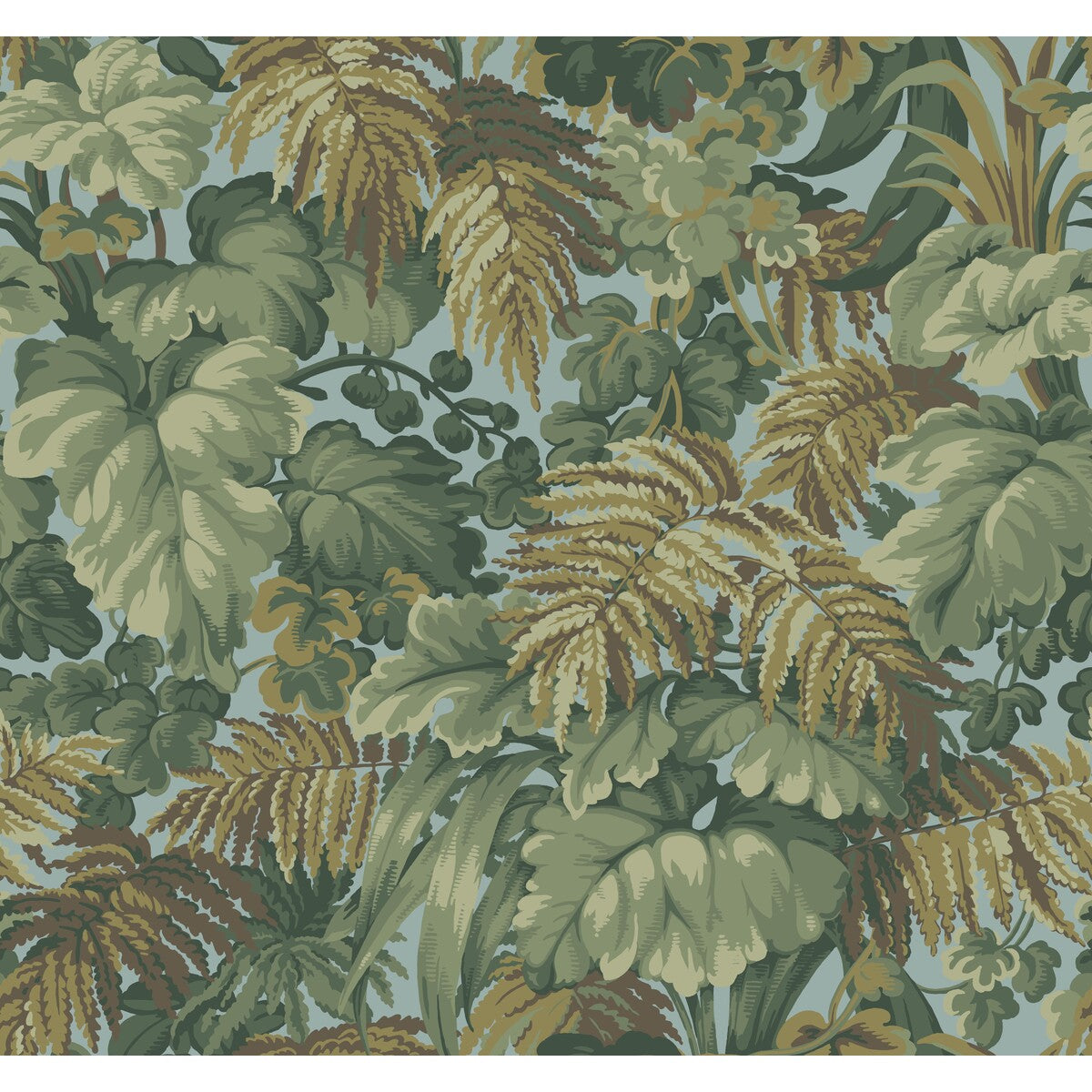 COLE & SON 113/3008.CS.0 ROYAL FERNERY KHAKI & PRINT ROOM BLUE Wallpaper - Eade's Wallpaper