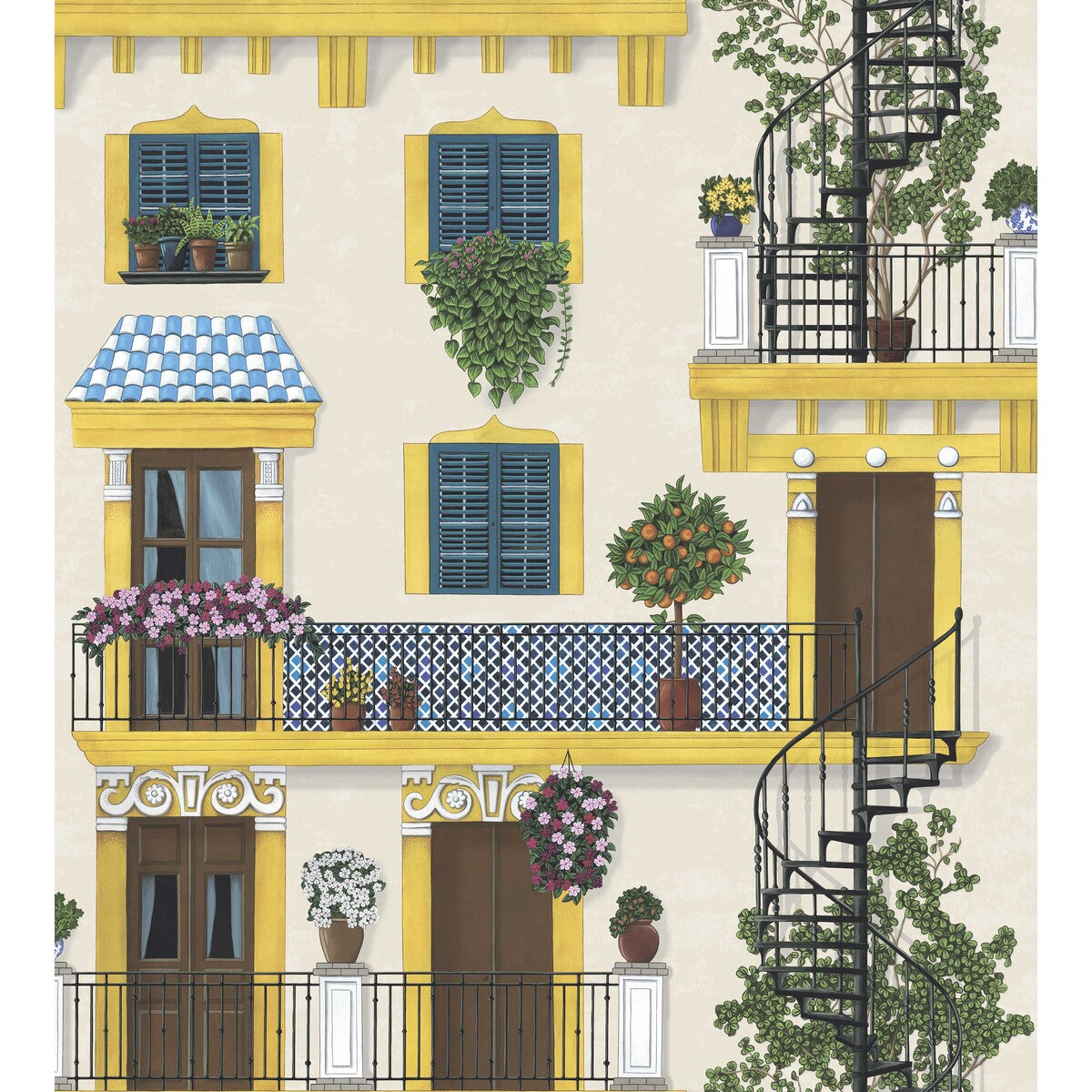 COLE & SON 117/4010.CS.0 ALFARO CANARY YELLOW & PETROL ON PARCHMENT Wallpaper - Eade's Wallpaper