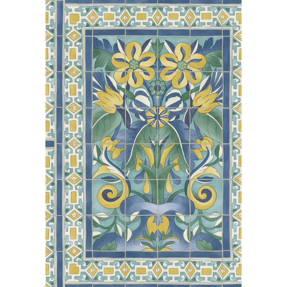 COLE & SON 117/5013.CS.0 TRIANA CANARY YELLOW & CHINA BLUE ON TEAL Wallpaper - Eade's Wallpaper