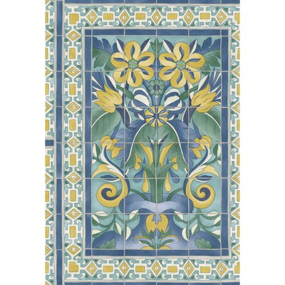 COLE & SON 117/5013.CS.0 TRIANA CANARY YELLOW & CHINA BLUE ON TEAL Wallpaper - Eade's Wallpaper