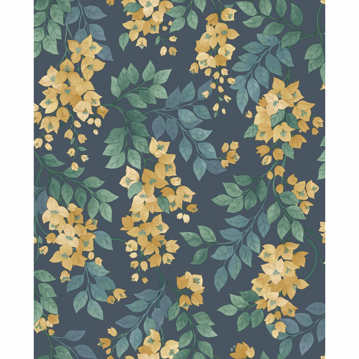 COLE & SON 117/6019.CS.0 BOUGAINVILLEA OCHRE/VIRIDIAN/PETROL ON INK Wallpaper - Eade's Wallpaper