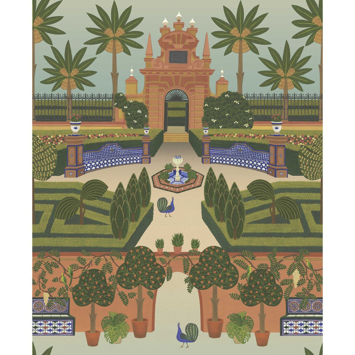COLE & SON 117/7020.CS.0 ALCAZAR GARDENS TERRACOTTA/SPRING GR/MULTI Wallpaper - Eade's Wallpaper