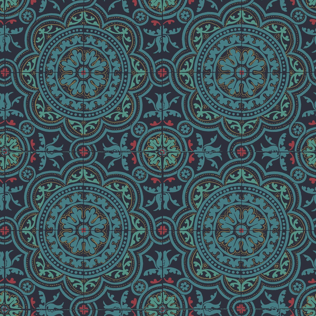 COLE & SON 117/8021.CS.0 PICCADILLY PETROL/RED/METALLIC GOLD ON INK Wallpaper - Eade's Wallpaper