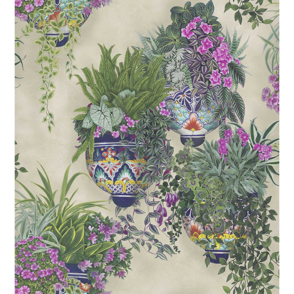 COLE & SON 117/9027.CS.0 TALAVERA MAGENTA & SPRING GREENS ON STONE Wallpaper - Eade's Wallpaper