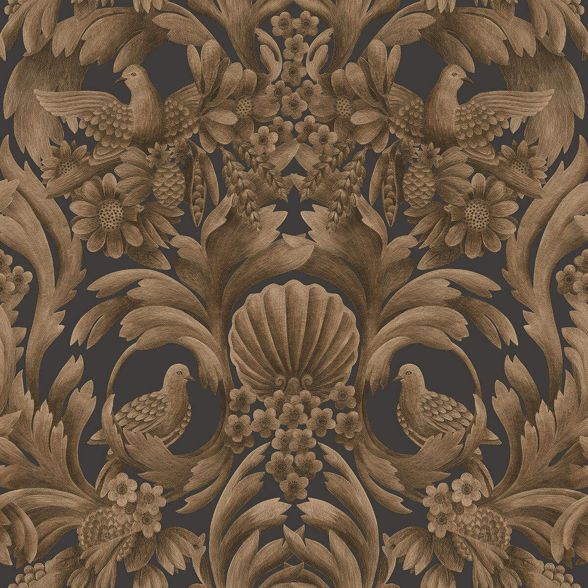 COLE & SON 118/9018.CS.0 GIBBONS CARVING MBRNZ/CHR Wallpaper - Eade's Wallpaper