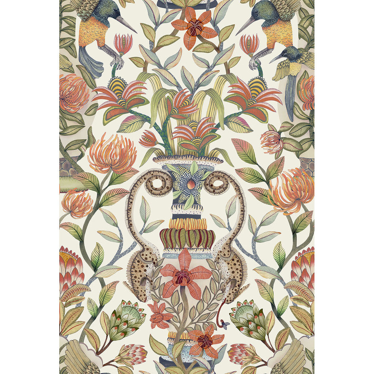 COLE & SON 119/10045.CS.0 PROTEA GARDEN SILK OLVGRN&TNGRN/WHT Wallpaper - Eade's Wallpaper