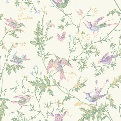 COLE & SON 124/1001.CS.0 HUMMINGBIRDS BLUSH SAGE Fabric - COLE & SON SELECTION OF HUMMINGBIRDS