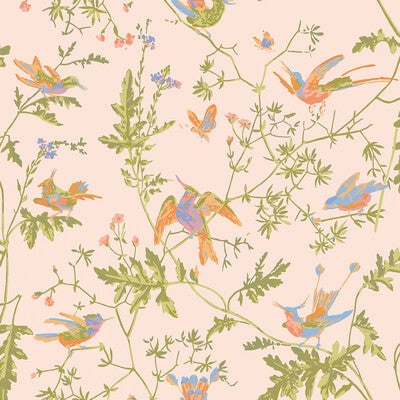 COLE & SON 124/1002.CS.0 HUMMINGBIRDS BLUSH/BLUE Fabric - COLE & SON SELECTION OF HUMMINGBIRDS