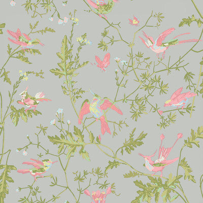 COLE & SON 124/1003.CS.0 HUMMINGBIRDS GREY/PINK Fabric - COLE & SON SELECTION OF HUMMINGBIRDS
