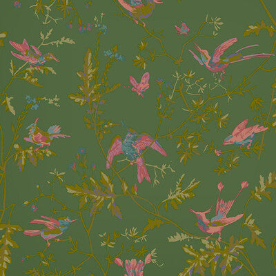 COLE & SON 124/1005.CS.0 HUMMINGBIRDS SAGE/PINK Fabric - COLE & SON SELECTION OF HUMMINGBIRDS