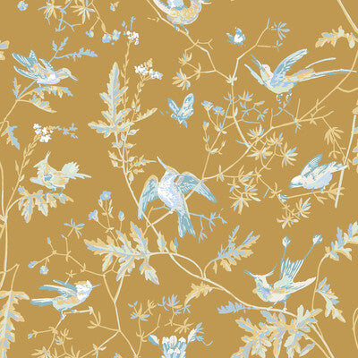 COLE & SON 124/1006.CS.0 HUMMINGBIRDS GREY/GOLD Fabric - COLE & SON SELECTION OF HUMMINGBIRDS