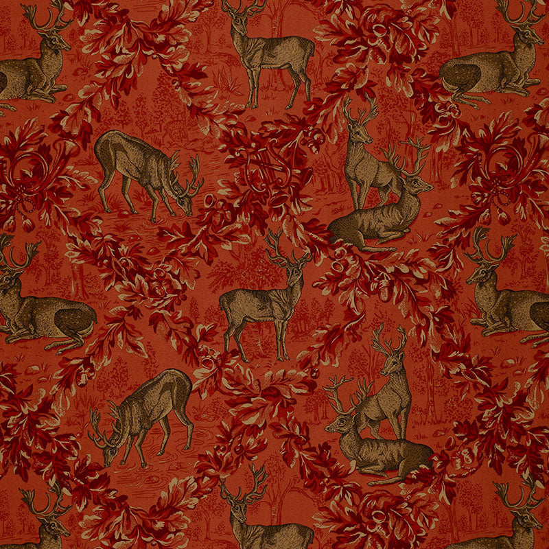Schumacher 169073 WOBURN MEADOW in RED Fabric - LUXE LODGE