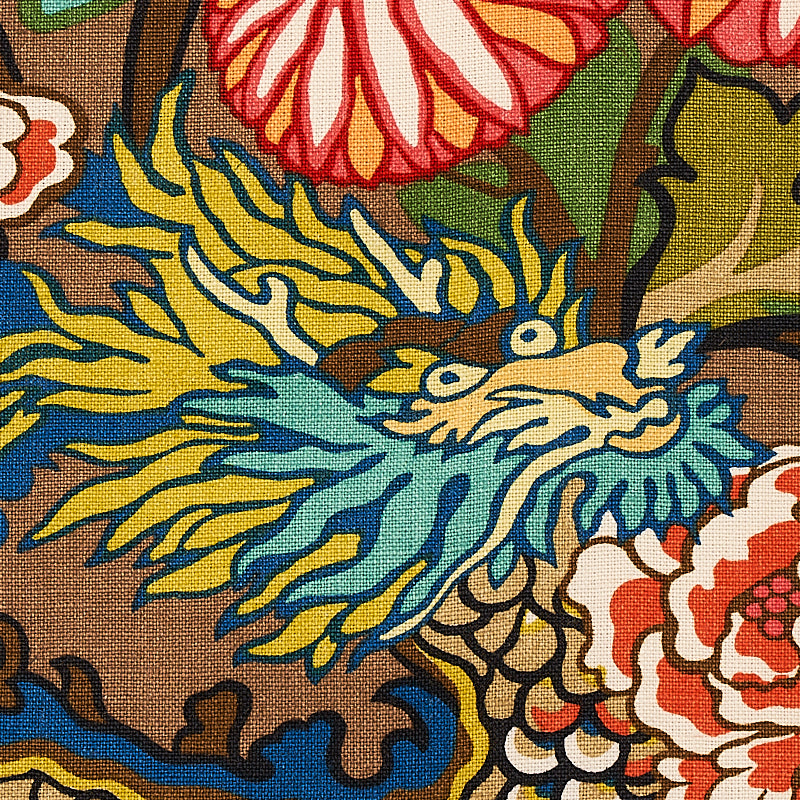 Schumacher 173274 CHIANG MAI DRAGON in MOCHA Fabric - EXUBER