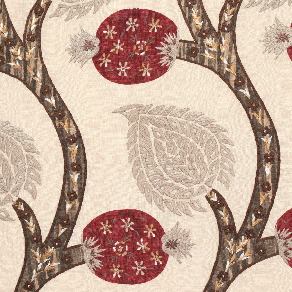 Schumacher 174182 Nurata Embroidery in STONE Fabric - PERENN