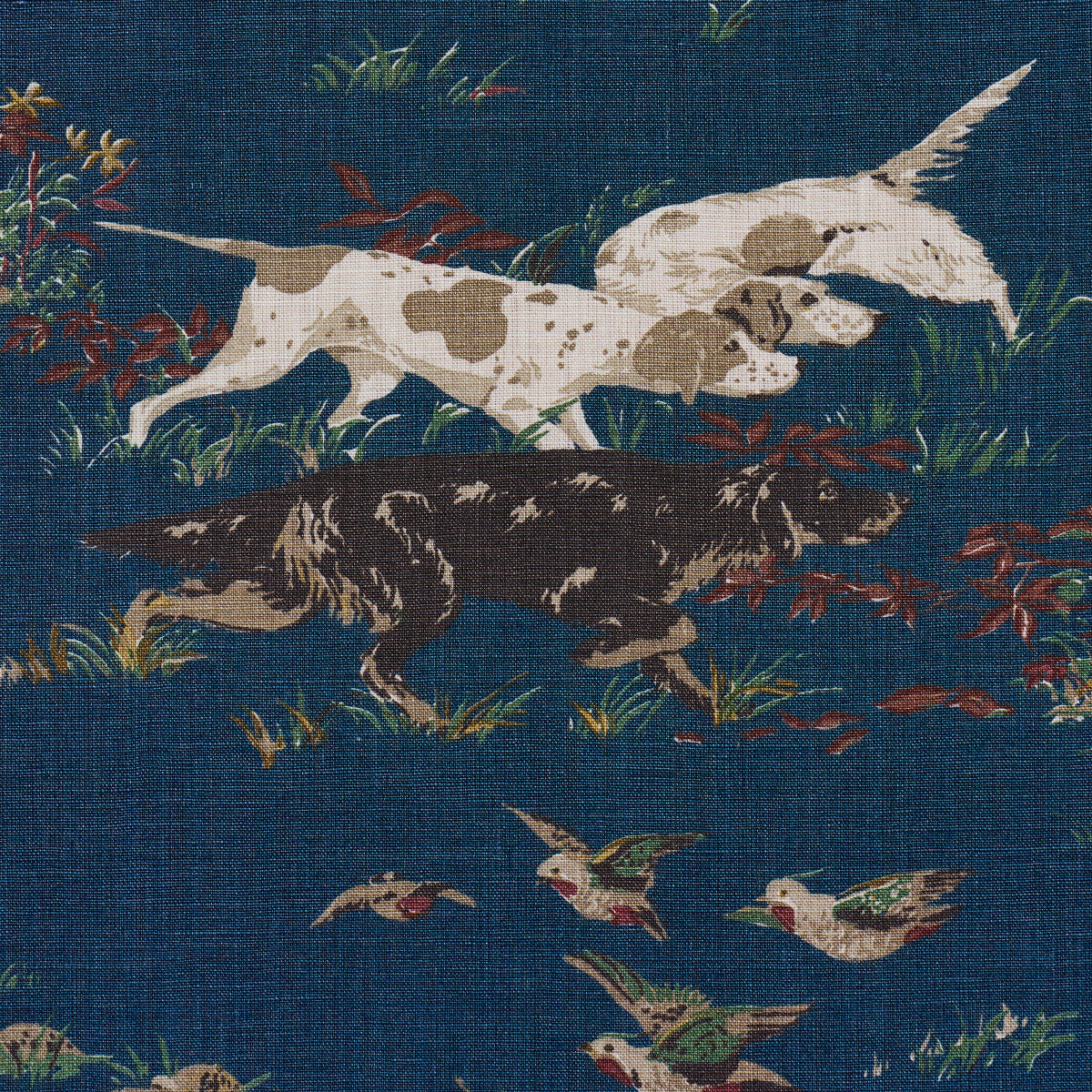 Schumacher 175163 POINTERS in INDIGO Fabric - A COUNTRY LIFE