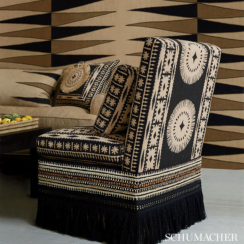 Schumacher 176000 BORA BORA PRINT EMBELLISHED in LAVA BLACK