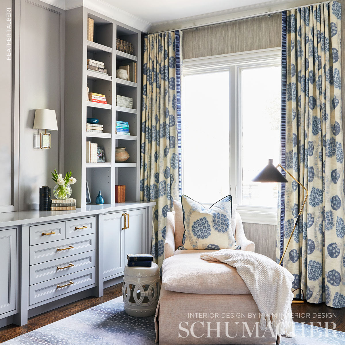Schumacher 177992 ANNABEL WARP PRINT in BLUE Fabric - NEW TR