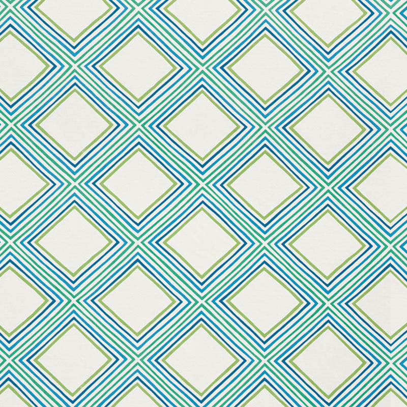 Schumacher Square Dance Peacock Fabric - Eade's Wallpaper