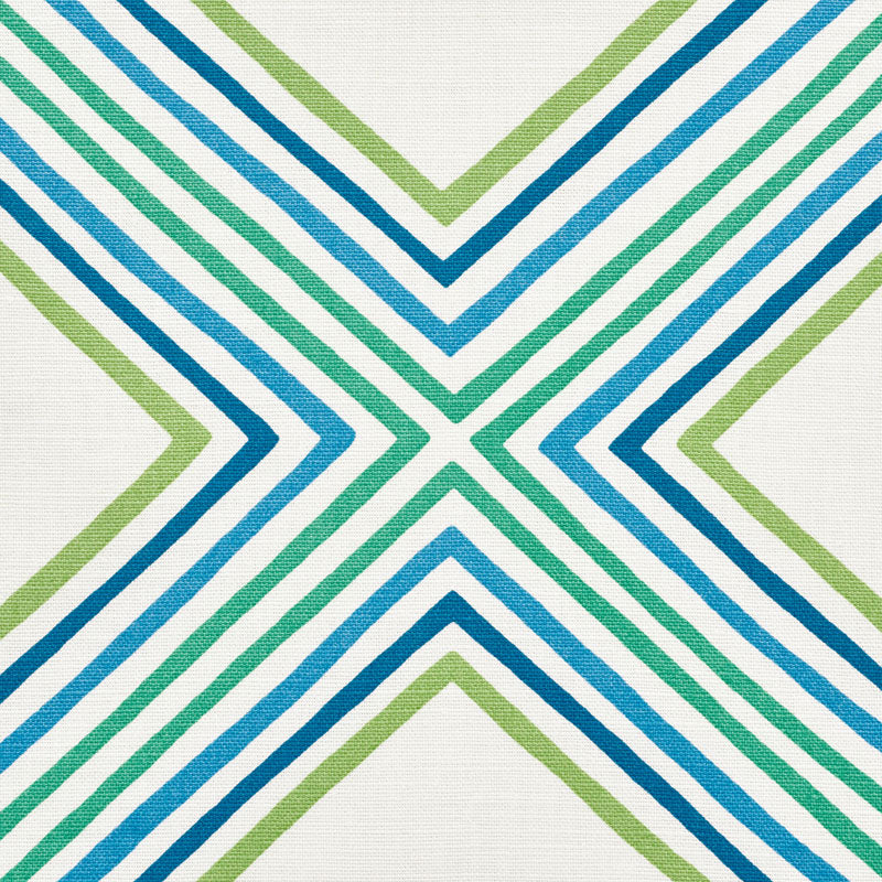 Schumacher Square Dance Peacock Fabric - Eade's Wallpaper