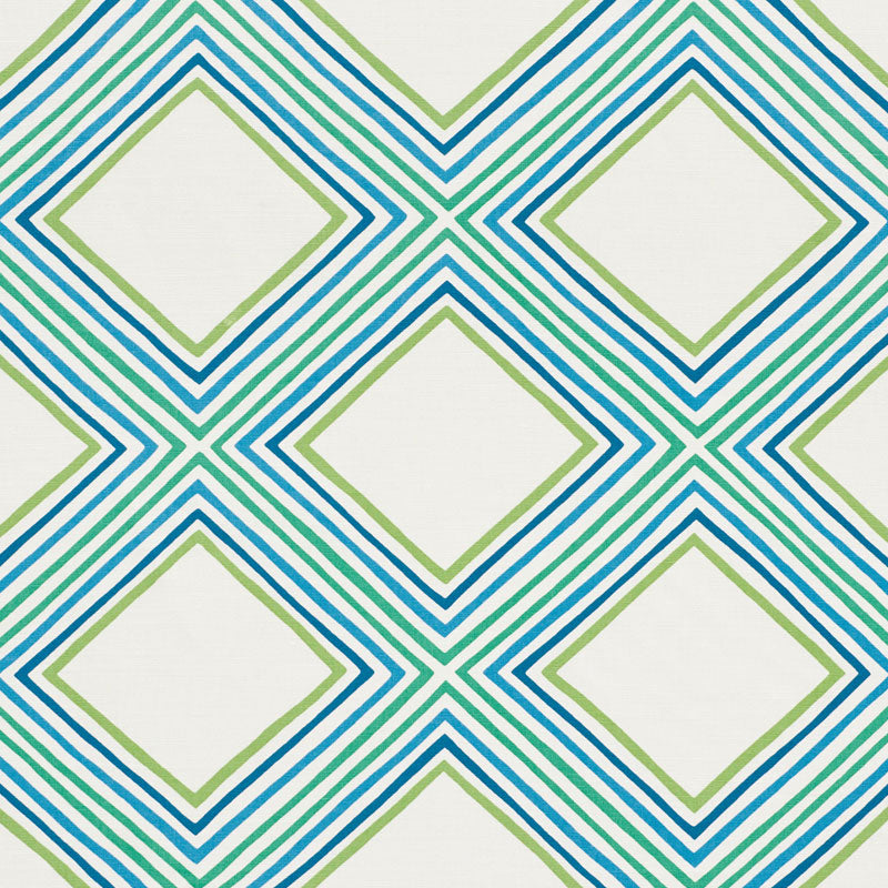 Schumacher Square Dance Peacock Fabric - Eade's Wallpaper