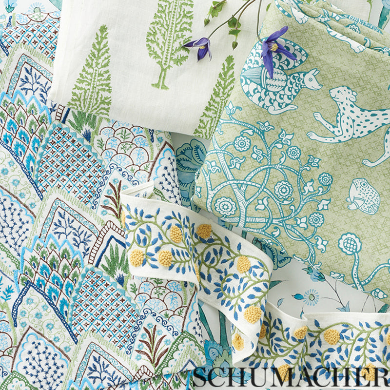 Schumacher 178511 JUNIPER BLOCK PRINT in GREEN Fabric - PALA