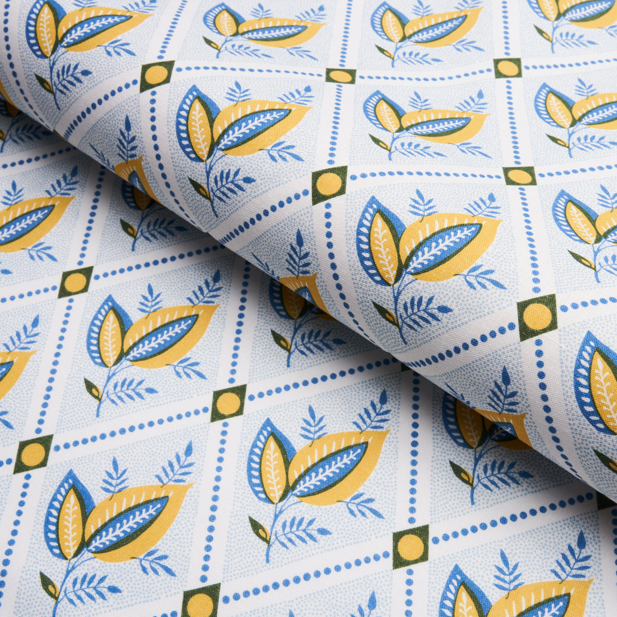 Schumacher 180572 BASILE TRELLIS in YELLOW & BLUE Fabric - N