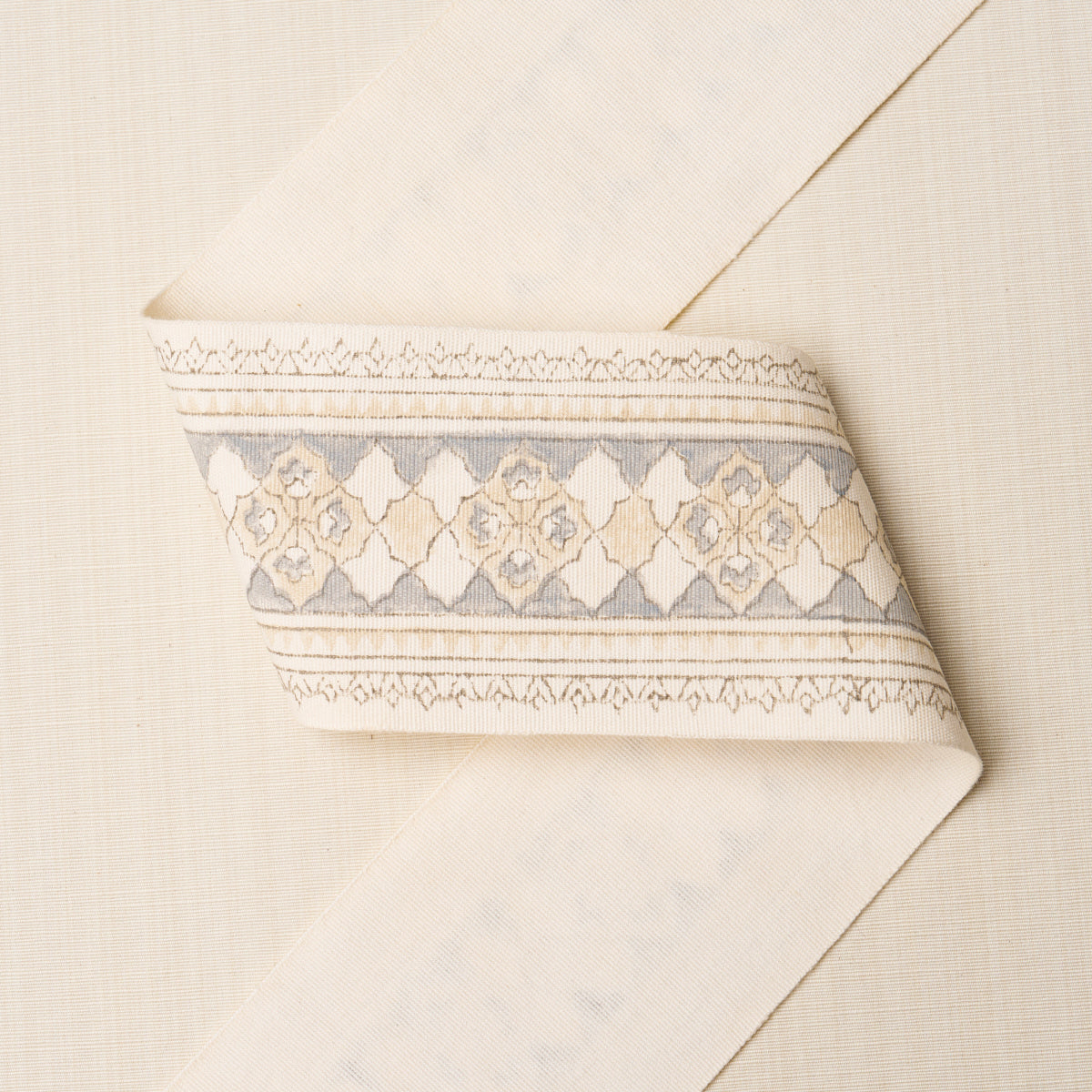 Schumacher 181371 AMIRA HAND BLOCK PRINTED TAPE in SAND & GR