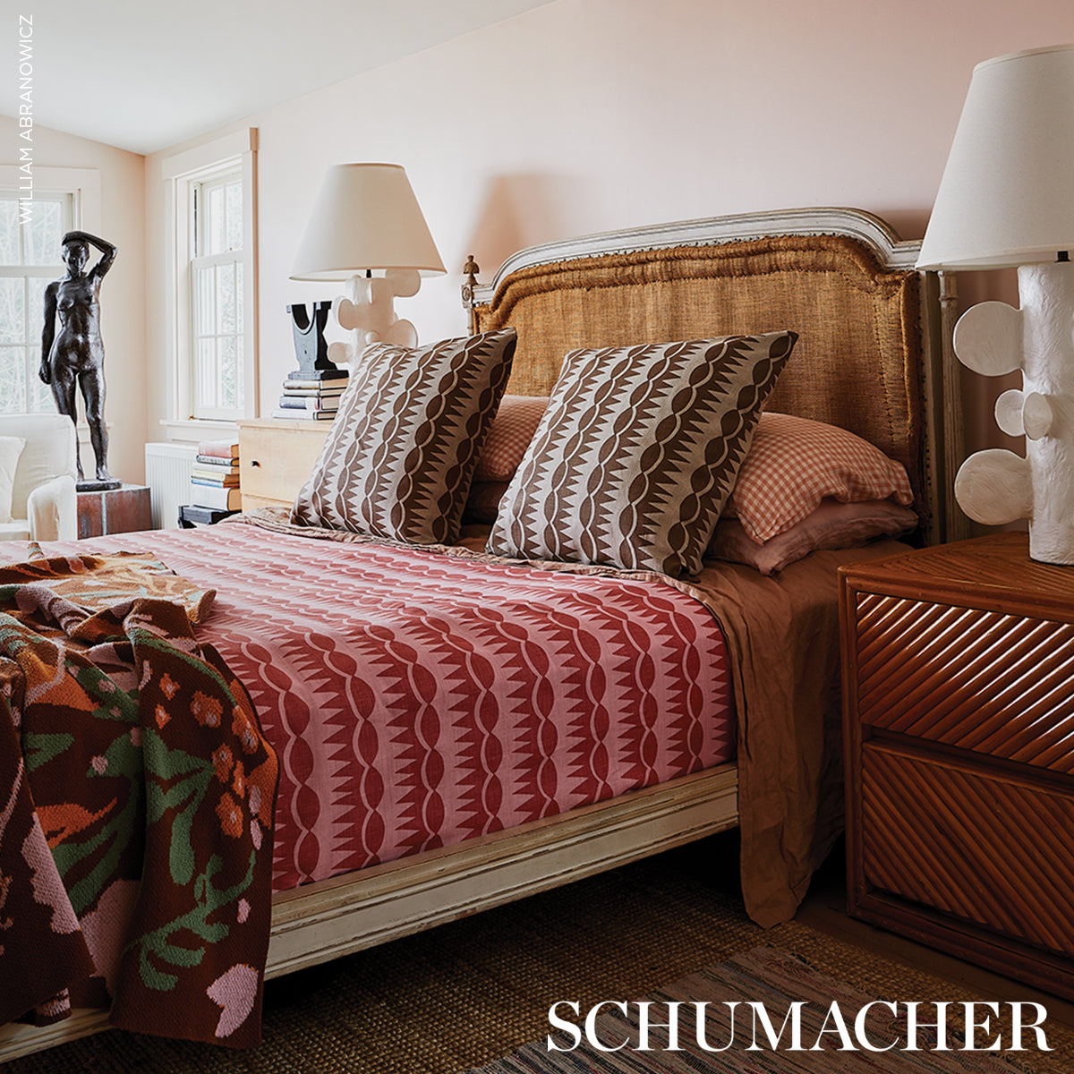Schumacher 181531 DAGGER STRIPE in RED ON PINK Fabric - DRUS