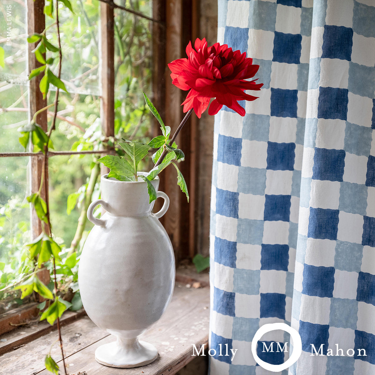 Schumacher 181791 CHEQUER HAND BLOCK PRINT in BLUE Fabric -