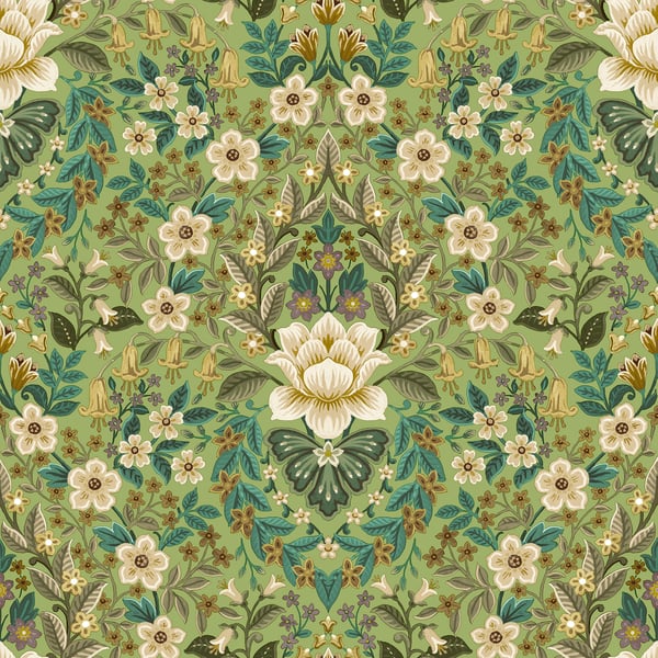 Galerie 18517 Green Floral Damask - Eade's Wallpaper