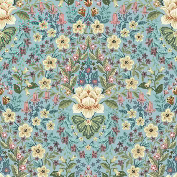 Galerie 18518 Blue Floral Damask - Eade's Wallpaper