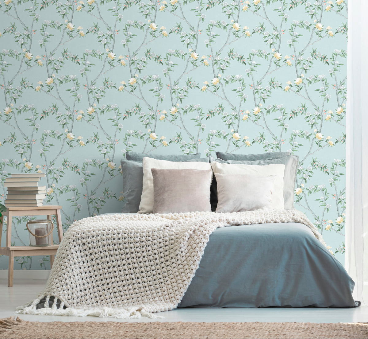 Galerie Spring Blossom Chinoiserie Blue Wallpaper 1900-1
