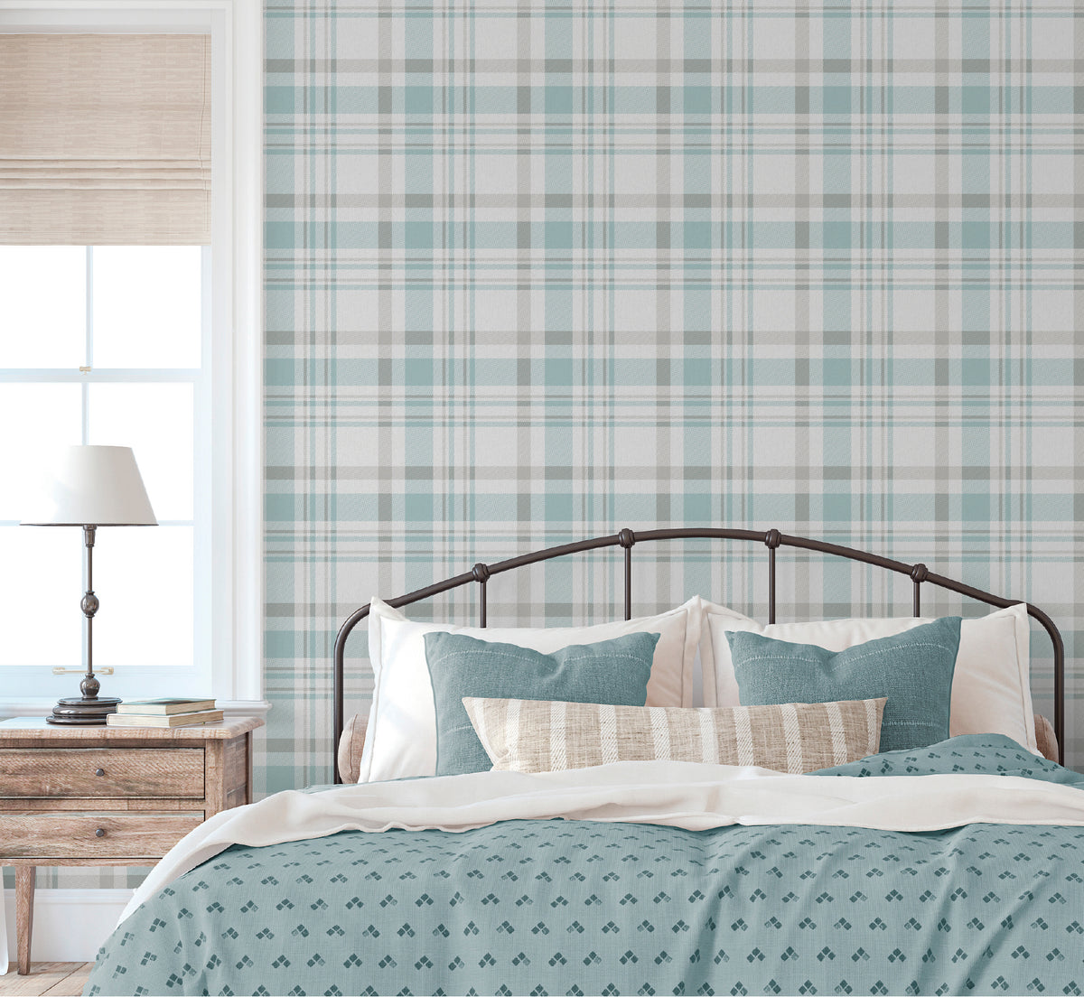Galerie Spring Blossom Plaid Blue Wallpaper 1906-1