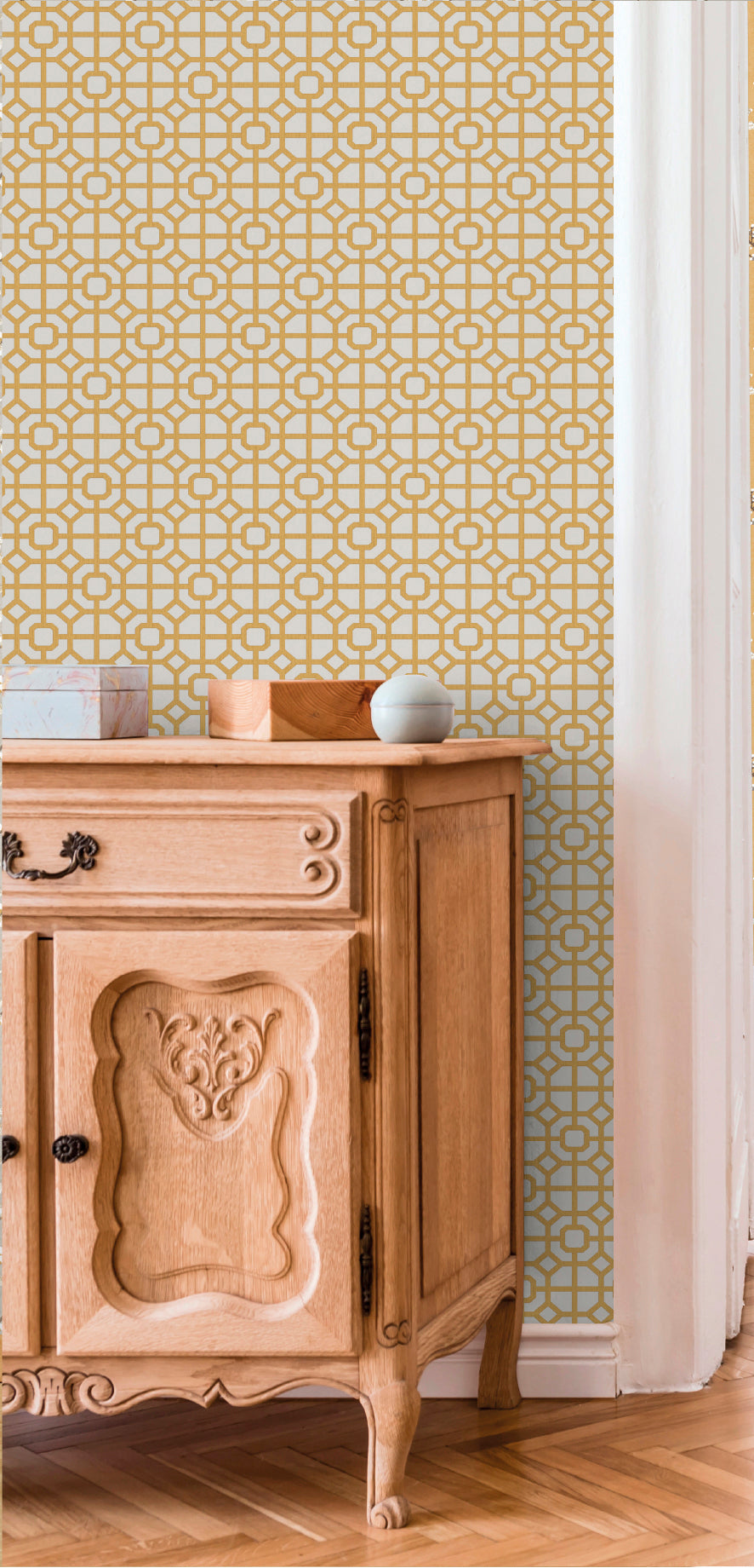 Galerie Spring Blossom Lattice Gold Wallpaper 1908-2
