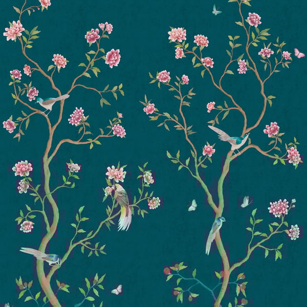 Galerie 1911-3 Blue Chinoiserie Mural - Eade's Wallpaper