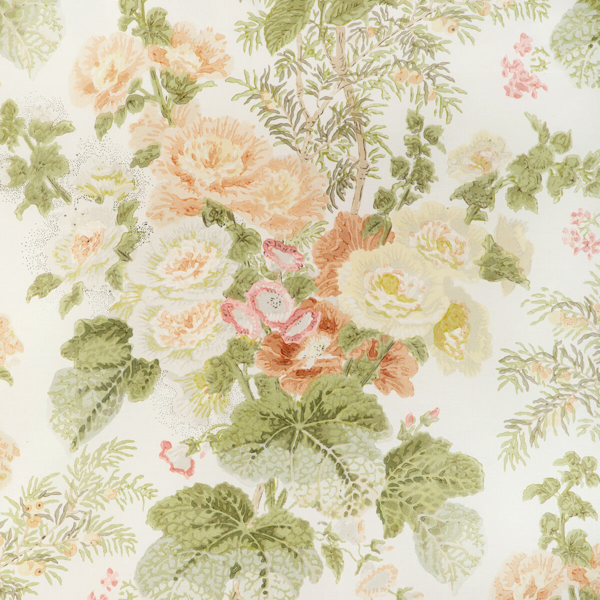 LEE JOFA 2005100.312.0 HOLLYHOCK HDB APRICOT/MOSS Fabric - Eade's Wallpaper