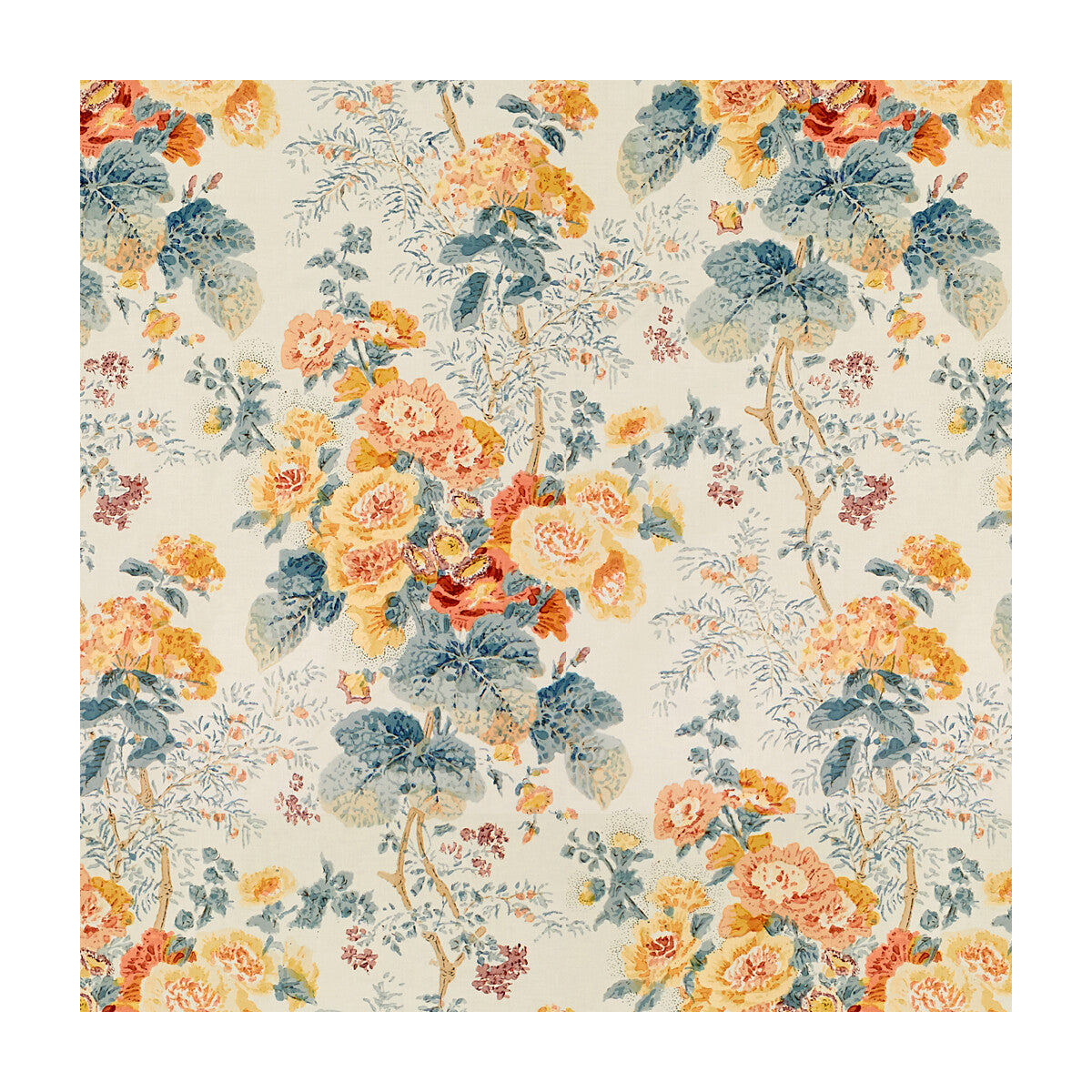 LEE JOFA 2005100.512.0 HOLLYHOCK HDB APRICOT/LAKE Fabric - Eade's Wallpaper