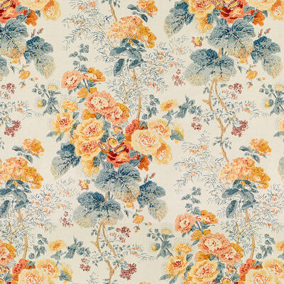 LEE JOFA 2005100.512.0 HOLLYHOCK HDB APRICOT/LAKE Fabric - Eade's Wallpaper