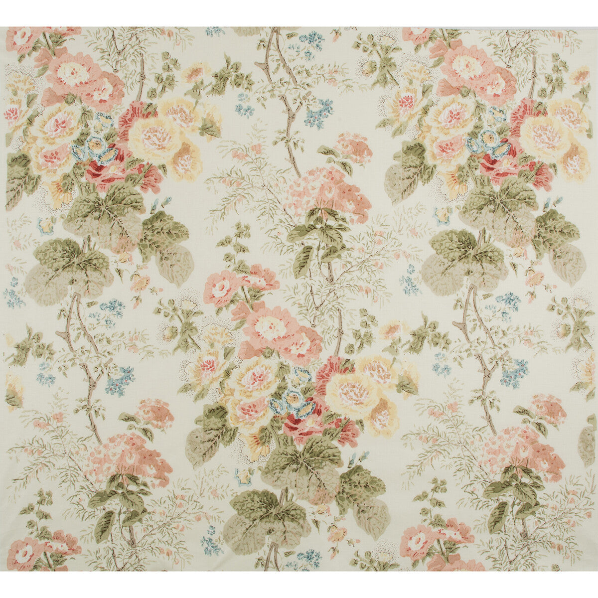LEE JOFA 2005100.730.0 HOLLYHOCK HDB CORAL/OLIVE Fabric - Eade's Wallpaper