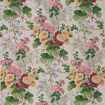 LEE JOFA 2005101.101.0 HOLLYHOCK HB WHT/PINK Fabric - Eade's Wallpaper