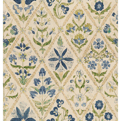 LEE JOFA 2010120.53.0 SUSANI TRELLIS BLUE/GREEN Fabric - Eade's Wallpaper