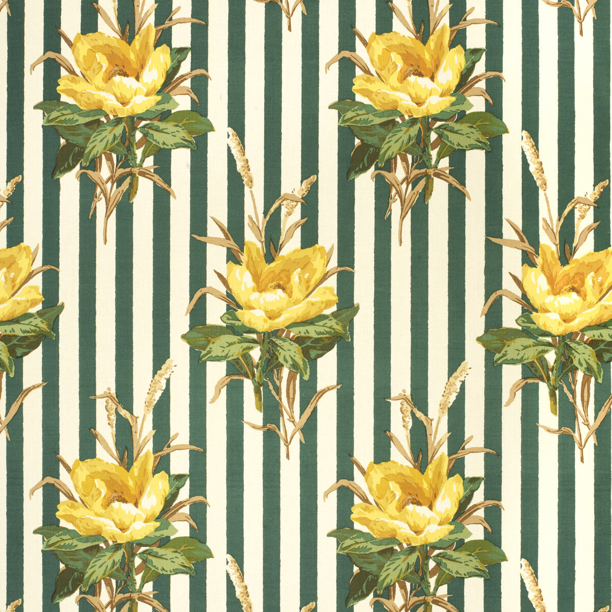 LEE JOFA 2020144.403.0 MELBA FLOWER STRIPE YELLO Fabric - Eade's Wallpaper