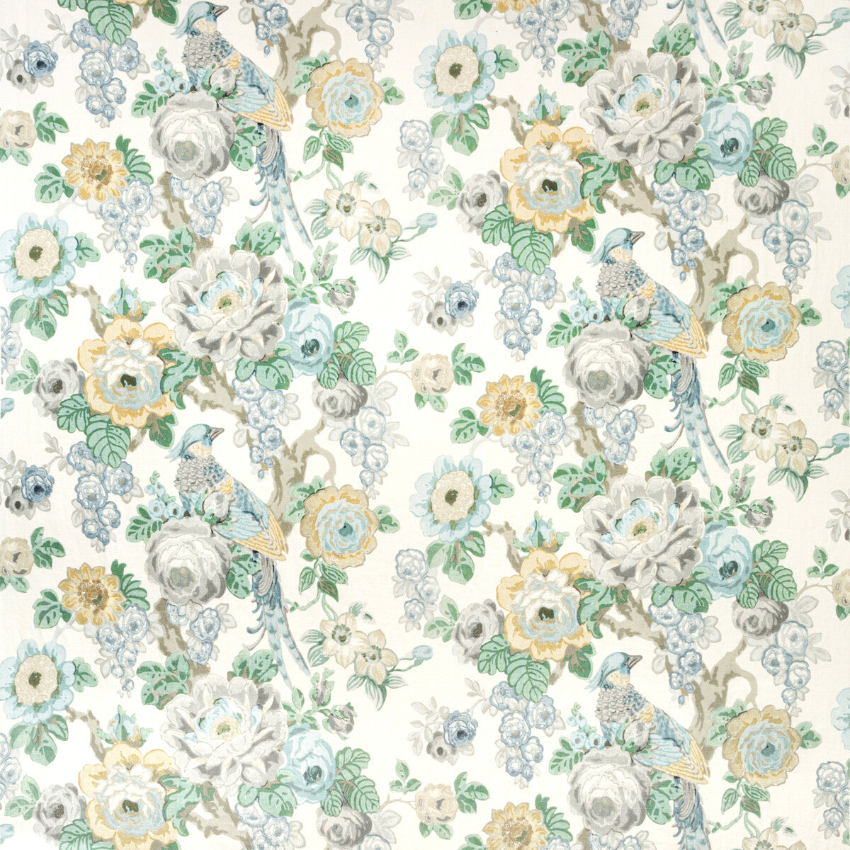 LEE JOFA 2020181.1311.0 AVONDALE PRINT SLATE/AQUA Fabric - Eade's Wallpaper