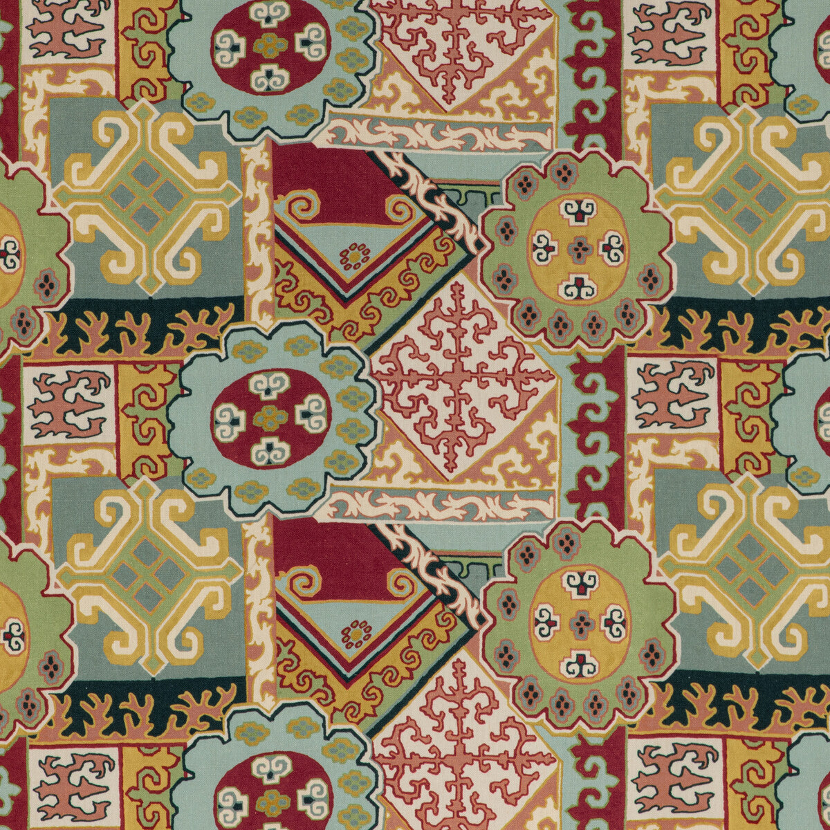 LEE JOFA 2020193.954.0 BATANGAS PRINT RED/MULTI Fabric - Eade's Wallpaper