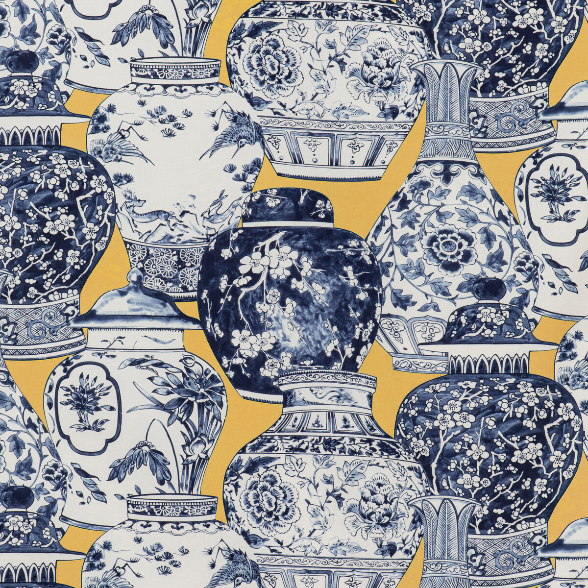 LEE JOFA 2020194.504.0 PANDAN PRINT MAIZE/BLUE Fabric - Eade's Wallpaper
